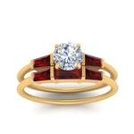 Load image into Gallery viewer, round-cut-bar-set-ruby-ring-with-matching-3-baguette-wedding-band-in-FDENS100ROGRUDR-NL-YG