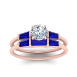 Load image into Gallery viewer, round-cut-bar-set-sapphire-ring-with-matching-3-baguette-wedding-band-in-FDENS100ROGSABL-NL-RG