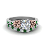 Load image into Gallery viewer, round-cut-celtic-diamond-wedding-ring-set-with-emerald-in-14K-white-gold-FDENS2255B1ROGEMGR-NL-WG?v=1757056939