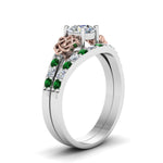 Load image into Gallery viewer, round-cut-celtic-diamond-wedding-ring-set-with-emerald-in-14K-white-gold-FDENS2255B1ROGEMGRANGLE2-NL-WG?v=1757056939