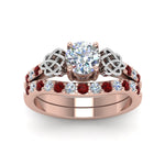 Load image into Gallery viewer, round-cut-celtic-diamond-wedding-ring-set-with-ruby-in-14K-rose-gold-FDENS2255B1ROGRUDRANGLE5-NL-RG?v=1757056939