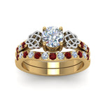 Load image into Gallery viewer, round-cut-celtic-diamond-wedding-ring-set-with-ruby-in-14K-yellow-gold-FDENS2255B1ROGRUDRANGLE5-NL-YG_24dda2ae-9b4f-43cb-864b-c0312de86955?v=1757057011