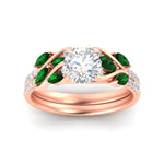 Load image into Gallery viewer, round-cut-curved-vine-emerald-wedding-ring-set-in-rose-gold-fdens11635rogemgrangle5-nl-rg.jpg?v=1764647005
