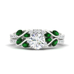 Load image into Gallery viewer, round-cut-curved-vine-emerald-wedding-ring-set-in-white-gold-fdens11635rogemgrsleep-nl-wg.jpg?v=1764647005