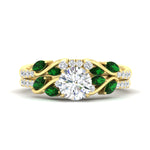 Load image into Gallery viewer, round-cut-curved-vine-emerald-wedding-ring-set-in-yellow-gold-fdens11635rogemgrsleep-nl-yg.jpg?v=1764647005