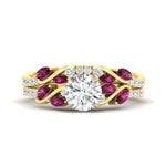 Load image into Gallery viewer, round-cut-curved-vine-pink-sapphire-wedding-ring-set-in-yellow-gold-fdens11635rogsadrpisleep-nl-yg.jpg?v=1764647005