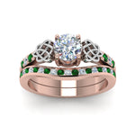 Load image into Gallery viewer, round-cut-diamond-channel-band-celtic-bridal-set-with-emerald-in-14K-rose-gold-FDENS2255B2ROGEMGRANGLE5-NL-RG_90356a5d-a9aa-4ac5-9902-2faa1bf5bc67?v=1756980511