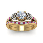 Load image into Gallery viewer, round-cut-diamond-channel-band-celtic-bridal-set-with-pink-sapphire-in-14K-yellow-gold-FDENS2255B2ROGSADRPIANGLE5-NL-YG_7ac256e7-b640-46e9-b9bf-914568fb6397?v=1756980511