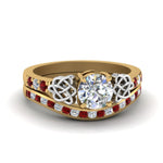 Load image into Gallery viewer, round-cut-diamond-channel-band-celtic-bridal-set-with-ruby-in-14K-yellow-gold-FDENS2255B2ROGRUDR-NL-YG_c9d1354b-5592-4a78-b460-d41da76e168c?v=1756980510