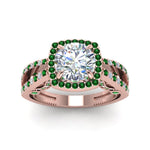 Load image into Gallery viewer, round-cut-diamond-engagement-ring-with-emerald-in-18K-rose-gold-FD1109RORGEMGRANGLE3-NL-RG