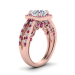 Load image into Gallery viewer, round-cut-diamond-engagement-ring-with-pink-sapphire-in-18K-rose-gold-FD1109RORGSADRPIANGLE3-NL-RG