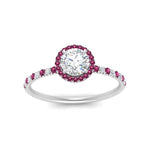 Load image into Gallery viewer, round-cut-pink-sapphire-halo-petite-engagement-ring-in-white-gold-FD8523RORGSADRPIANGLE3-NL-WG