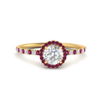 Load image into Gallery viewer, round-cut-pink-sapphire-halo-petite-engagement-ring-in-yellow-gold-FD8523RORGSADRPIANGLE3-NL-YG