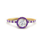 Load image into Gallery viewer, round-cut-purple-topaz-halo-petite-engagement-ring-in-yellow-gold-FD8523RORGVITOANGLE3-NL-YG