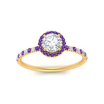 Load image into Gallery viewer, round-cut-purple-topaz-halo-petite-engagement-ring-in-yellow-gold-FD8523RORGVITOANGLE3-NL-YG