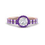Load image into Gallery viewer, round-cut-purple-topaz-halo-wedding-ring-set-in-rose-gold-FD8523ROGVITO-NL-RG