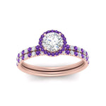 Load image into Gallery viewer, round-cut-purple-topaz-halo-wedding-ring-set-in-rose-gold-FD8523ROGVITO-NL-RG