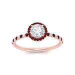 Load image into Gallery viewer, round-cut-ruby-halo-petite-engagement-ring-in-rose-gold-FD8523RORGRUDRANGLE3-NL-RG