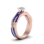 Load image into Gallery viewer, round-cut-simple-diamond-twisted-vine-bridal-ring-sets-with-blue-sapphire-in-14K-rose-gold-FD8233ROGSABL-NL-RG