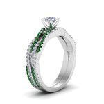 Load image into Gallery viewer, round-cut-simple-diamond-twisted-vine-bridal-ring-sets-with-emerald-in-14K-white-gold-FD8233ROGEMGR-NL-WG