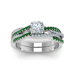 Load image into Gallery viewer, round-cut-simple-diamond-twisted-vine-bridal-ring-sets-with-emerald-in-14K-white-gold-FD8233ROGEMGR-NL-WG