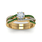Load image into Gallery viewer, round-cut-simple-diamond-twisted-vine-bridal-ring-sets-with-emerald-in-14K-yellow-gold-FD8233ROGEMGR-NL-YG