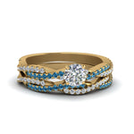 Load image into Gallery viewer, round-cut-simple-diamond-twisted-vine-bridal-ring-sets-with-ice-blue-topaz-in-14K-yellow-gold-FD8233ROGICBLTO-NL-YG