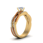 Load image into Gallery viewer, round-cut-simple-diamond-twisted-vine-bridal-ring-sets-with-orange-sapphire-in-14K-yellow-gold-FD8233ROGSAOR-NL-YG