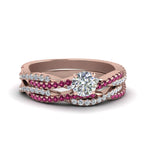 Load image into Gallery viewer, round-cut-simple-diamond-twisted-vine-bridal-ring-sets-with-pink-sapphire-in-14K-rose-gold-FD8233ROGSADRPI-NL-RG