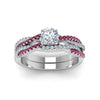 Load image into Gallery viewer, round-cut-simple-diamond-twisted-vine-bridal-ring-sets-with-pink-sapphire-in-14K-white-gold-FD8233ROGSADRPI-NL-WG