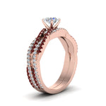 Load image into Gallery viewer, round-cut-simple-diamond-twisted-vine-bridal-ring-sets-with-ruby-in-14K-rose-gold-FD8233ROGRUDR-NL-RG