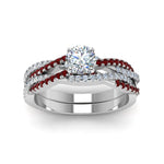 Load image into Gallery viewer, round-cut-simple-diamond-twisted-vine-bridal-ring-sets-with-ruby-in-14K-white-gold-FD8233ROGRUDR-NL-WG