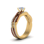 Load image into Gallery viewer, round-cut-simple-diamond-twisted-vine-bridal-ring-sets-with-ruby-in-14K-yellow-gold-FD8233ROGRUDR-NL-YG