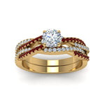 Load image into Gallery viewer, round-cut-simple-diamond-twisted-vine-bridal-ring-sets-with-ruby-in-14K-yellow-gold-FD8233ROGRUDR-NL-YG