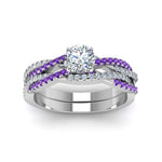 Load image into Gallery viewer, round-cut-simple-diamond-twisted-vine-bridal-ring-sets-with-violac-topaz-in-14K-white-gold-FD8233ROGVITO-NL-WG