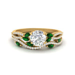 Load image into Gallery viewer, round-cut-twisted-vine-luxury-emerald-bridal-ring-set-in-yellow-gold-FDENR3211ROGEMGRANGLE3-NL-YG
