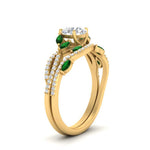 Load image into Gallery viewer, round-cut-twisted-vine-luxury-emerald-bridal-ring-set-in-yellow-gold-FDENR3211ROGEMGRANGLE3-NL-YG