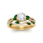 Load image into Gallery viewer, round-cut-twisted-vine-luxury-emerald-bridal-ring-set-in-yellow-gold-FDENR3211ROGEMGRANGLE3-NL-YG