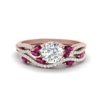 Load image into Gallery viewer, round-cut-twisted-vine-luxury-pink-sapphire-bridal-ring-set-in-rose-gold-FDENR3211ROGSADRPIANGLE3-NL-RG