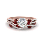 Load image into Gallery viewer, round-cut-twisted-vine-luxury-ruby-bridal-ring-set-in-rose-gold-FDENR3211ROGRUDRANGLE3-NL-RG