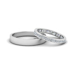 Load image into Gallery viewer, round-diamond-eternity-anniversary-matching-ring-with-plain-band-him-and-her-in-14K-white-gold-FD8168B-NL-WG.jpg