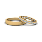 Load image into Gallery viewer, round-diamond-eternity-anniversary-matching-ring-with-plain-band-him-and-her-in-14K-yellow-gold-FD8168B-NL-YG.jpg