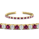 Load image into Gallery viewer, round-diamond-tennis-bracelet-with-pink-sapphire-7-carat-in-yellow-gold-fdbrc8635rogsadrpiangle2-7.00 ct-nl-yg