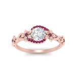 Load image into Gallery viewer, round-floral-halo-pink-sapphire-engagement-ring-in-FD10057RORGSADRPIANGLE3-NL-RG