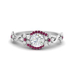 Load image into Gallery viewer, round-floral-halo-pink-sapphire-engagement-ring-in-FD10057RORGSADRPIANGLE3-NL-WG