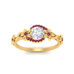 Load image into Gallery viewer, round-floral-halo-pink-sapphire-engagement-ring-in-FD10057RORGSADRPIANGLE3-NL-YG