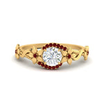 Load image into Gallery viewer, round-floral-halo-ruby-engagement-ring-in-FD10057RORGRUDRANGLE3-NL-YG