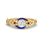 Load image into Gallery viewer, round-floral-halo-sapphire-engagement-ring-in-FD10057RORGSABLANGLE3-NL-YG