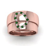 Load image into Gallery viewer, round-green-emerald-wedding-band-with-white-diamond-in-14K-rose-gold-FD1144BGEMGR-NL-RG.jpg