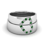 Load image into Gallery viewer, round-green-emerald-wedding-band-with-white-diamond-in-14K-white-gold-FD1144BGEMGR-NL-WG.jpg